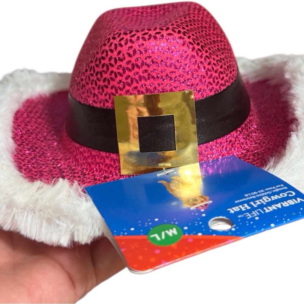 Pink Vibrant Life Cowgirl Hat With White Fur Trim For Dogs 20-90 Pounds /M/L NEW